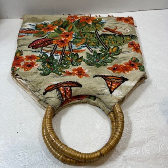 Lord & Taylor Beads Sequins Fringe Tropical Floral Handbag Top Handles - Picture 2 of 12